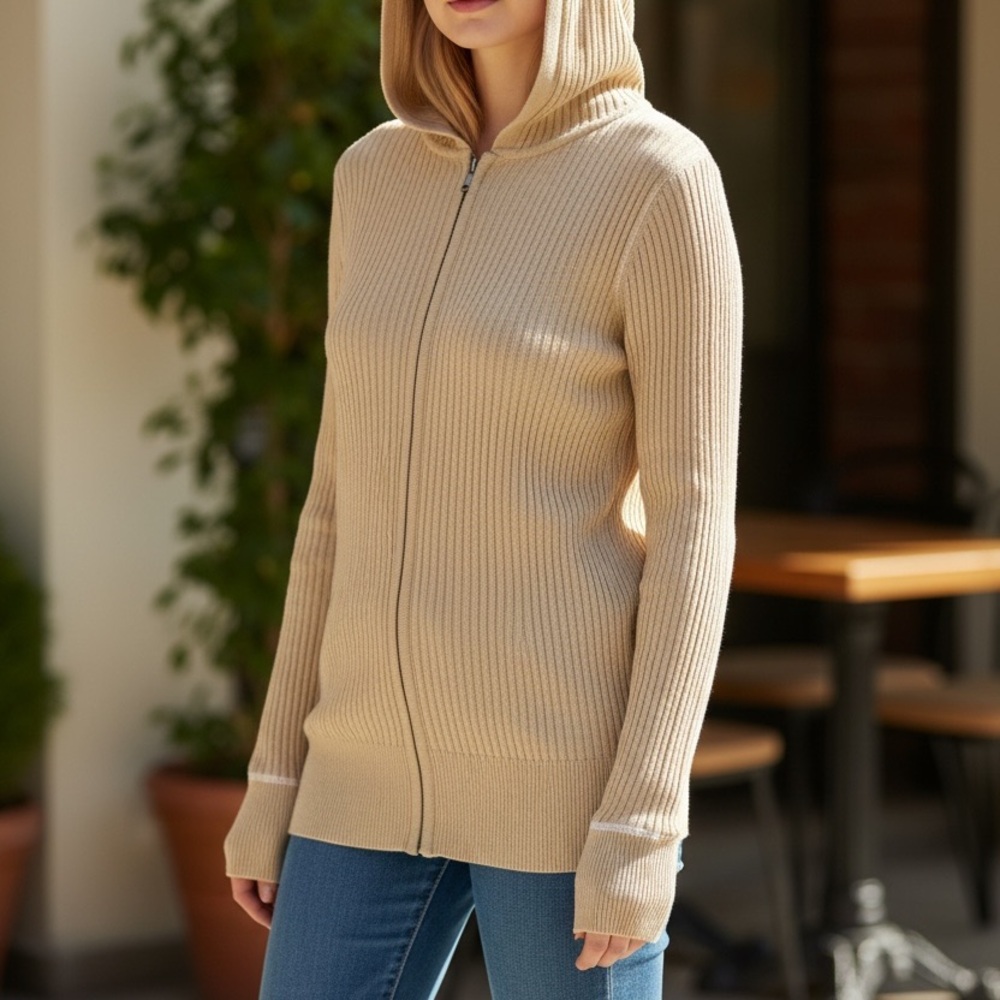 Women's Tan Hooded Sweater